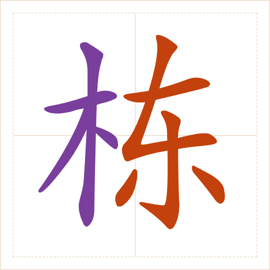 The character 栋 (dòng) with each of its parts in a different colour