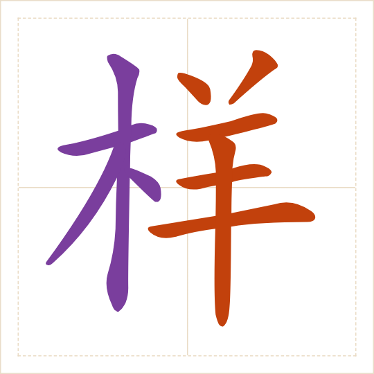 The character 样 (yàng) with each of its parts in a different colour