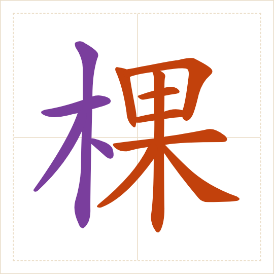 The character 棵 (kē) with each of its parts in a different colour