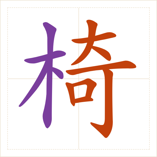 The character 椅 (yǐ) with each of its parts in a different colour