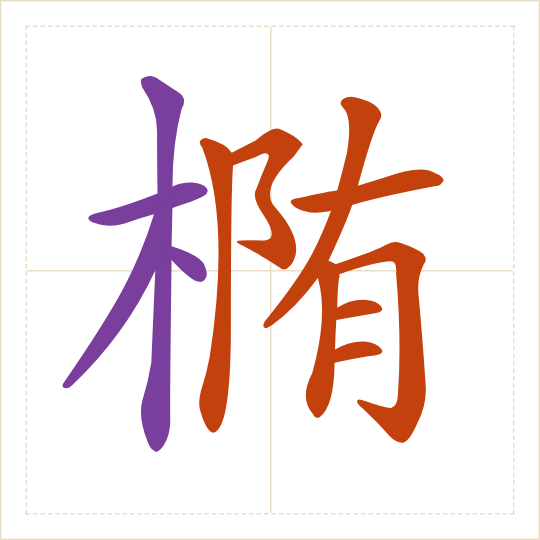 The character 椭 (tuǒ) with each of its parts in a different colour