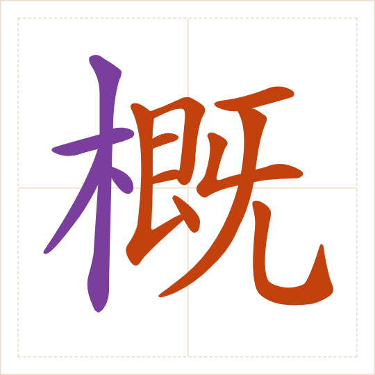 The character 概 (gài) with each of its parts in a different colour