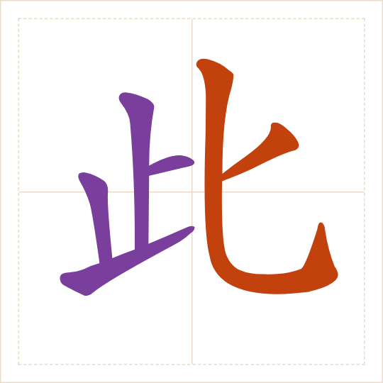 The character 此 (cǐ) with each of its parts in a different colour