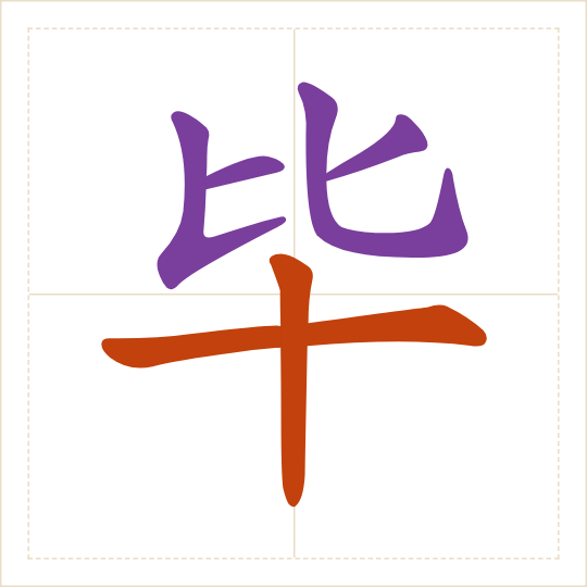The character 毕 (bì) with each of its parts in a different colour