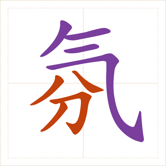 The character 氛 (fēn) with each of its parts in a different colour