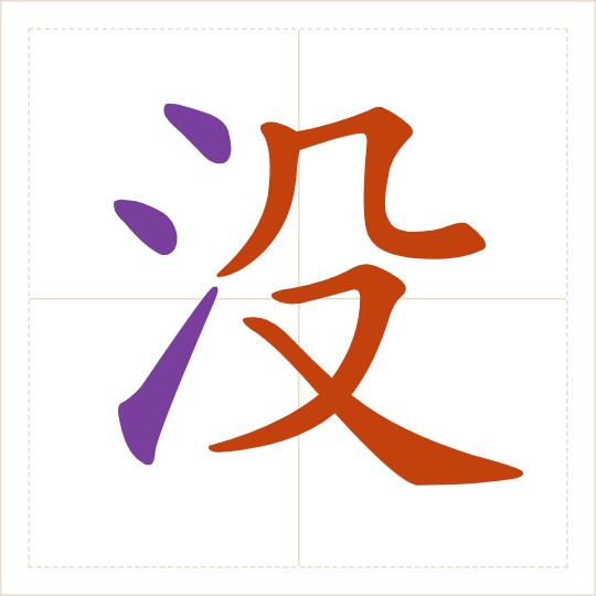 The character 没 (méi) with each of its parts in a different colour