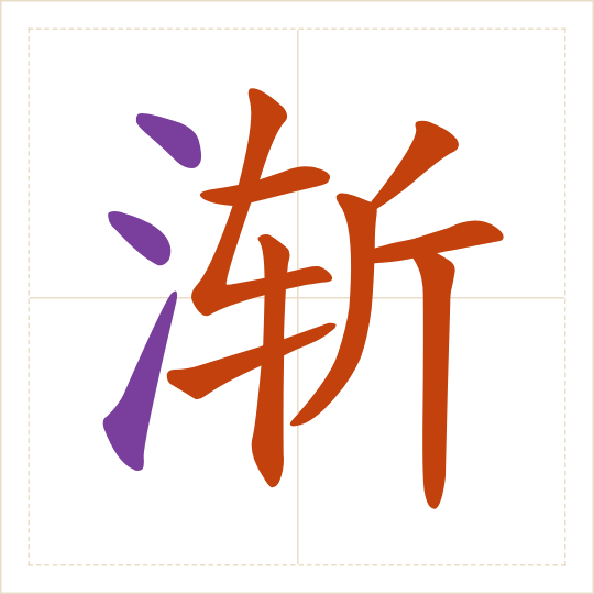 The character 渐 (jiàn) with each of its parts in a different colour