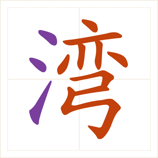 The character 湾 (wān) with each of its parts in a different colour