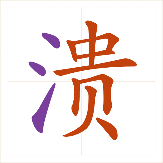 The character 溃 (kuì) with each of its parts in a different colour