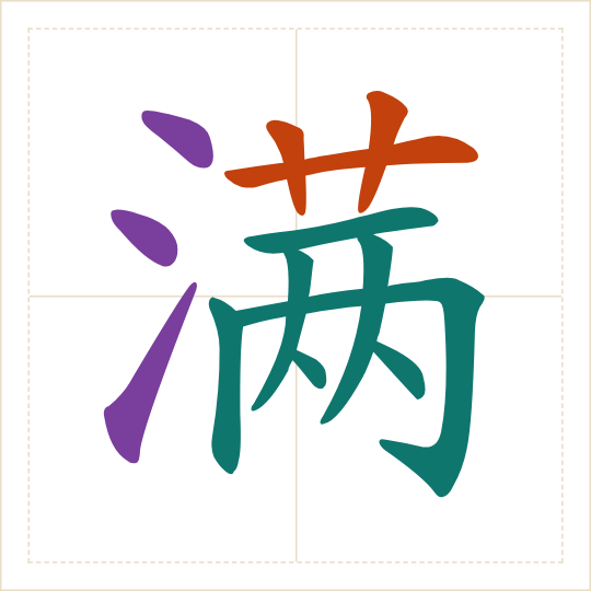 The character 满 (mǎn) with each of its parts in a different colour