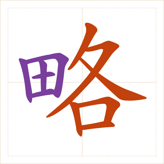 The character 略 (lüè) with each of its parts in a different colour