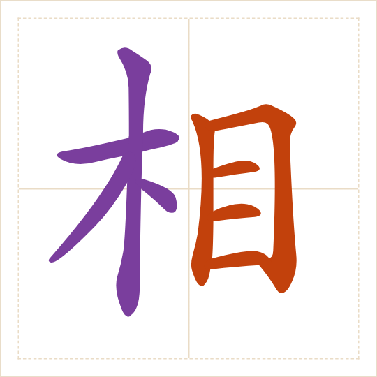 The character 相 (xiāng) with each of its parts in a different colour