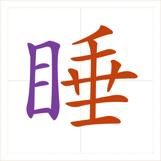 The character 睡 (shuì) with each of its parts in a different colour
