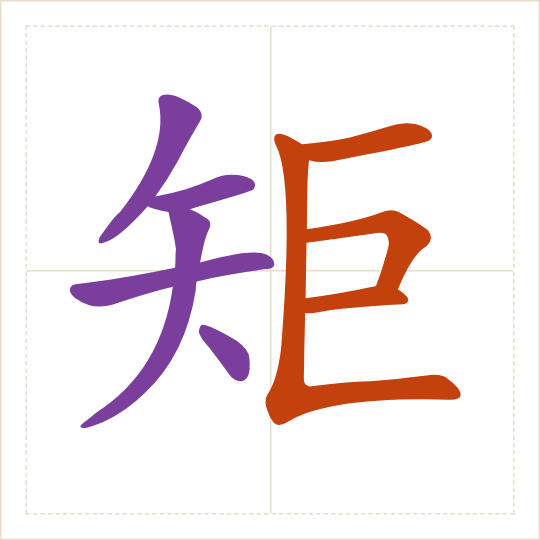 The character 矩 (ju) with each of its parts in a different colour
