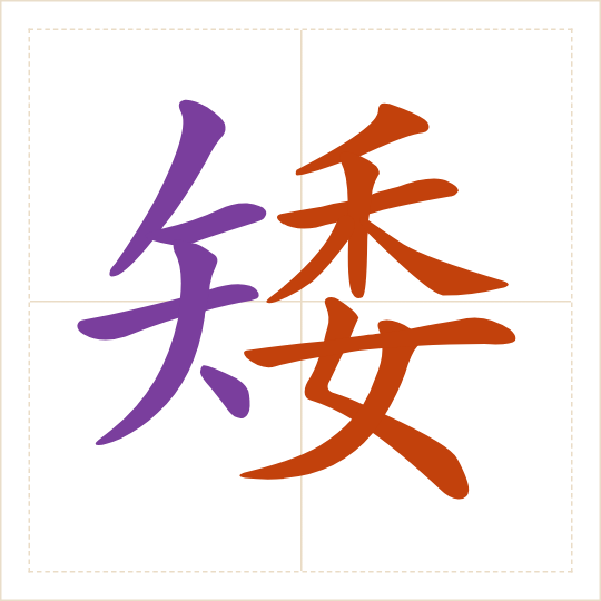 The character 矮 (ǎi) with each of its parts in a different colour