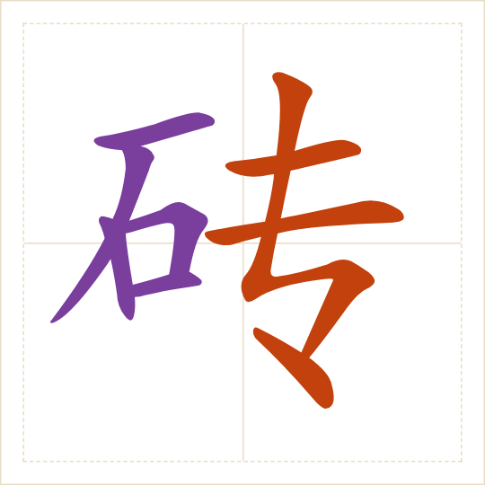 The character 砖 (zhuān) with each of its parts in a different colour