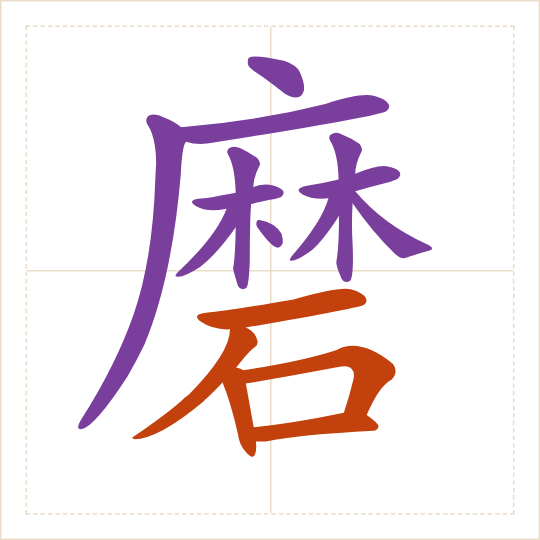 The character 磨 (mo) with each of its parts in a different colour
