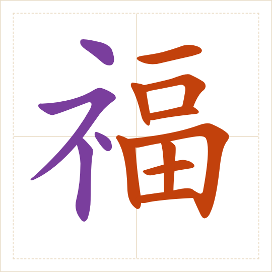 The character 福 (fú) with each of its parts in a different colour