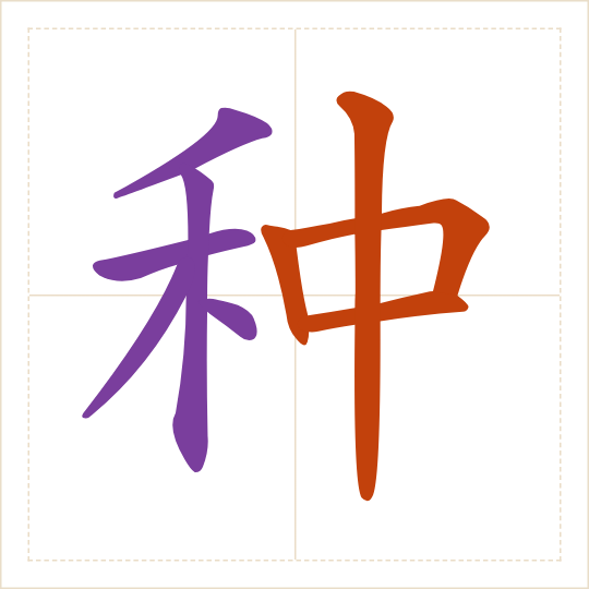 The character 种 (zhǒng) with each of its parts in a different colour