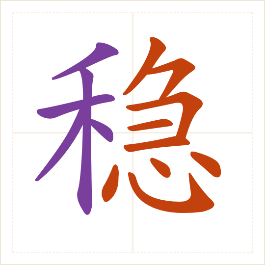 The character 稳 (wěn) with each of its parts in a different colour