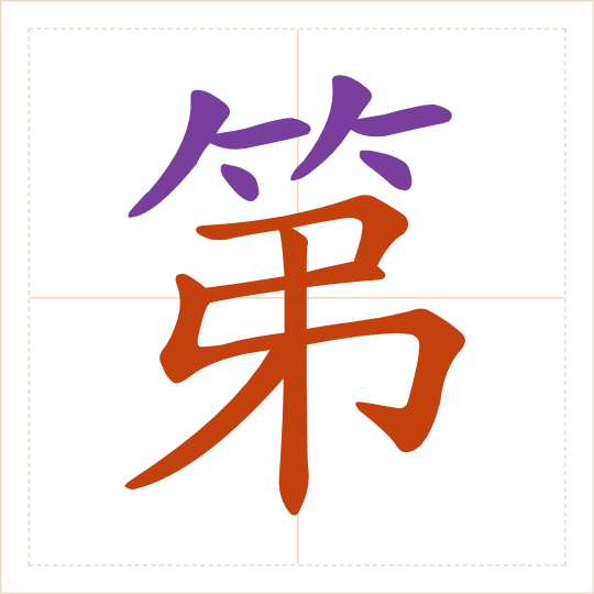 The character 第 (dì) with each of its parts in a different colour