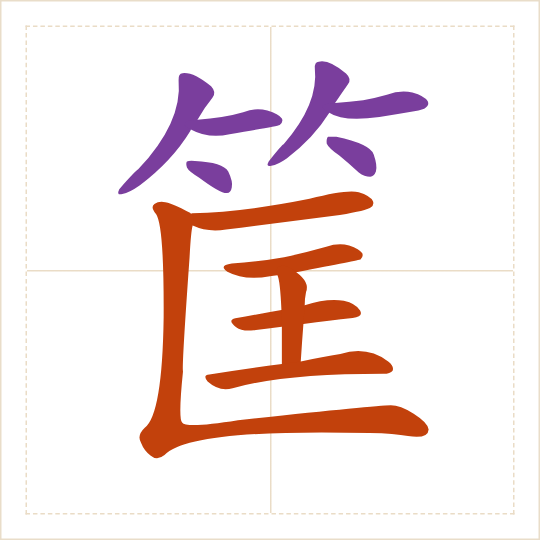 The character 筐 (kuāng) with each of its parts in a different colour