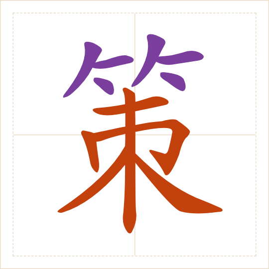 The character 策 (cè) with each of its parts in a different colour