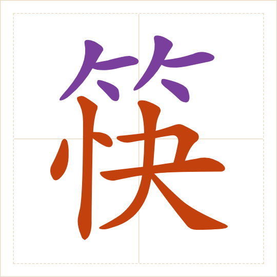 The character 筷 (kuài) with each of its parts in a different colour