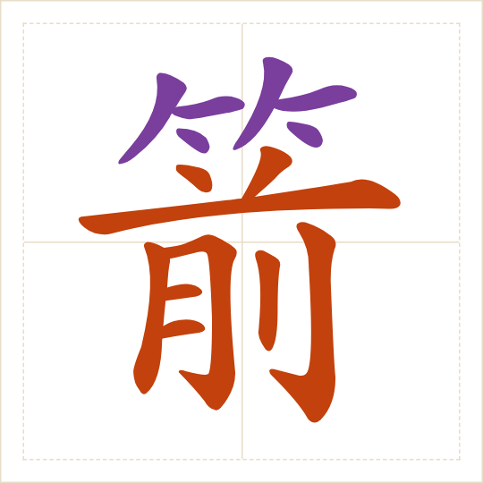 The character 箭 (jiàn) with each of its parts in a different colour