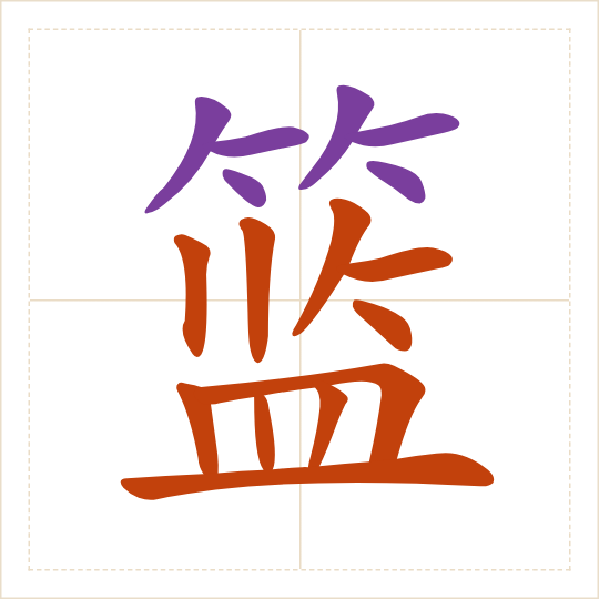 The character 篮 (lán) with each of its parts in a different colour