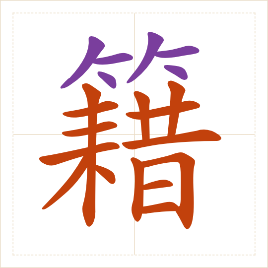 The character 籍 (jí) with each of its parts in a different colour