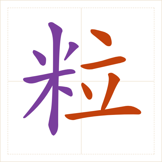 The character 粒 (lì) with each of its parts in a different colour