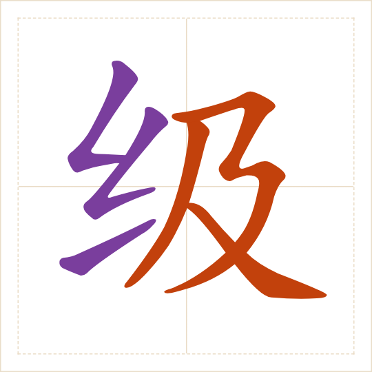 The character 级 (jí) with each of its parts in a different colour