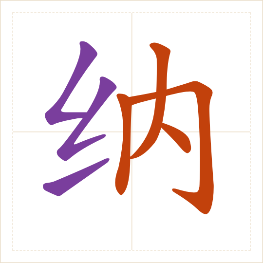 The character 纳 (nà) with each of its parts in a different colour