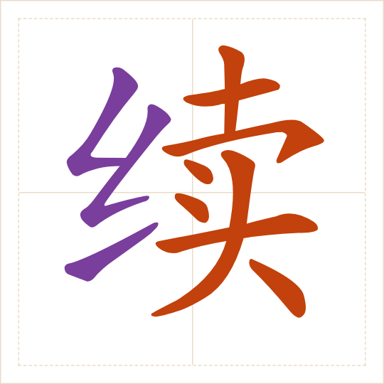 The character 续 (xù) with each of its parts in a different colour