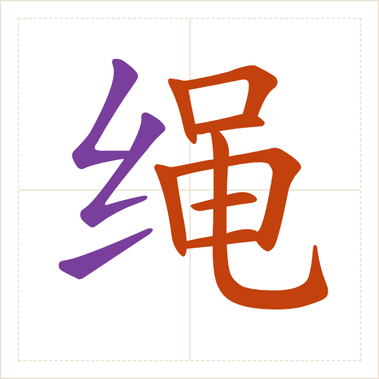 The character 绳 (shéng) with each of its parts in a different colour