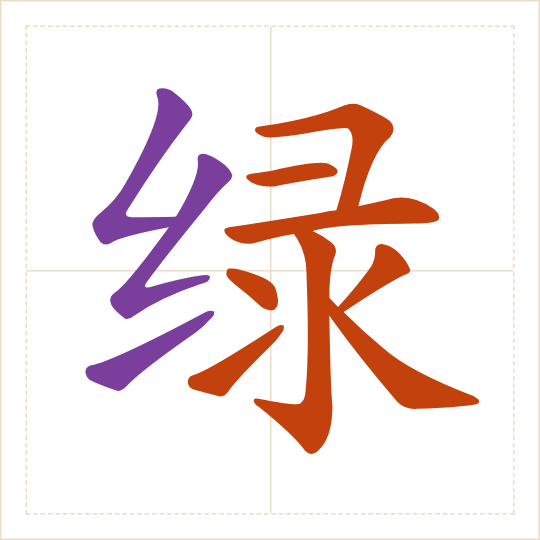 The character 绿 (lǜ) with each of its parts in a different colour