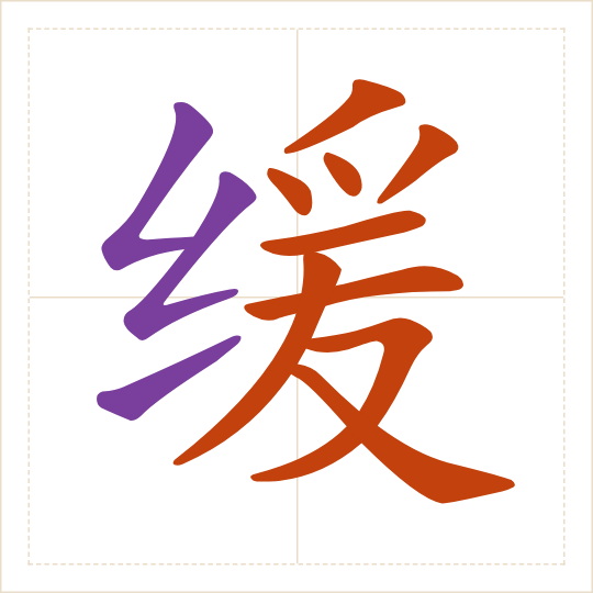The character 缓 (huǎn) with each of its parts in a different colour