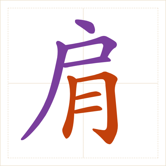 The character 肩 (jiān) with each of its parts in a different colour