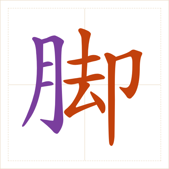The character 脚 (jiǎo) with each of its parts in a different colour