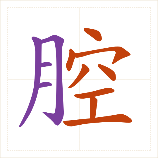 The character 腔 (qiāng) with each of its parts in a different colour