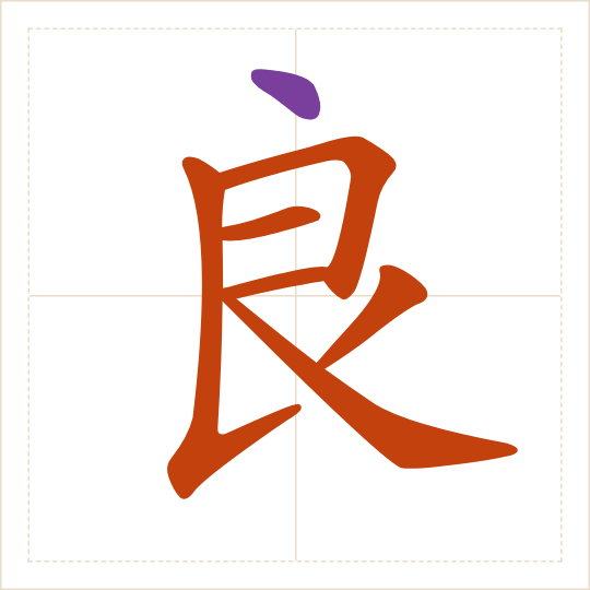 The character 良 (liáng) with each of its parts in a different colour