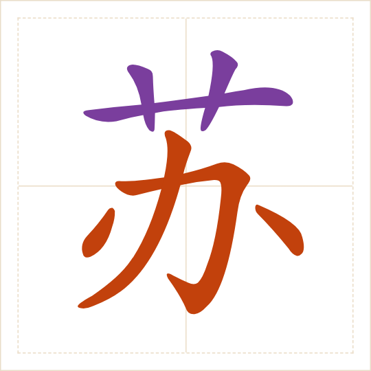The character 苏 (sū) with each of its parts in a different colour