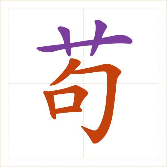 The character 苟 (gǒu) with each of its parts in a different colour
