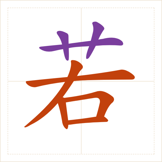 The character 若 (ruò) with each of its parts in a different colour