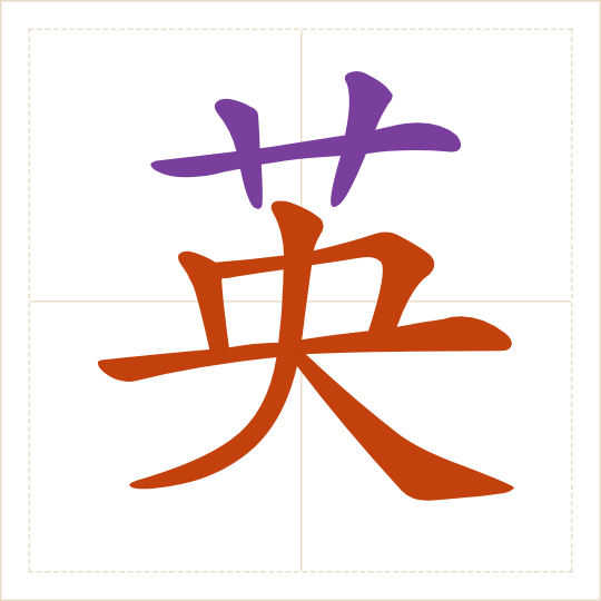 The character 英 (yīng) with each of its parts in a different colour