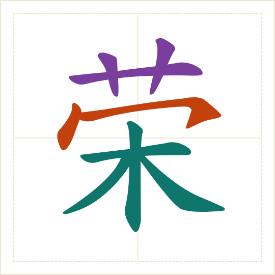 The character 荣 (róng) with each of its parts in a different colour
