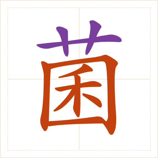 The character 菌 (jūn) with each of its parts in a different colour