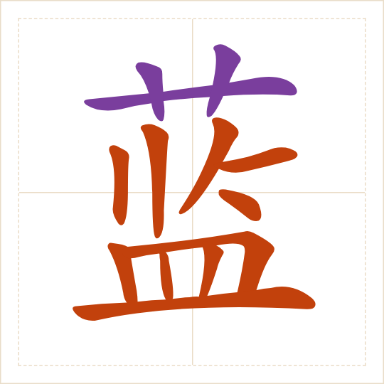 The character 蓝 (lán) with each of its parts in a different colour