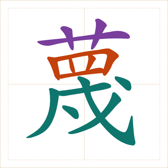 The character 蔑 (miè) with each of its parts in a different colour
